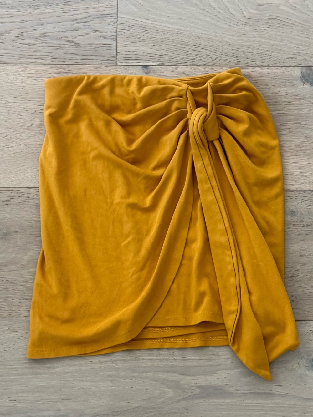 Lulus Mustard Yellow Wrap Mini Skirt Tie Front Stretch Size XS